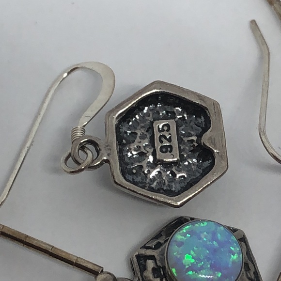 Silver set: earrings and necklace with blue Opal - Picture 6 of 9